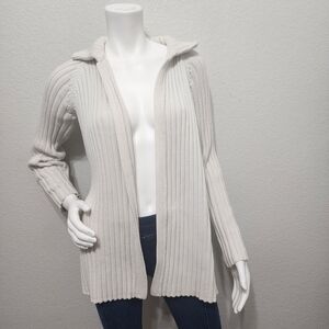 J Crew Ribbed Off White Open Cardigan Size M